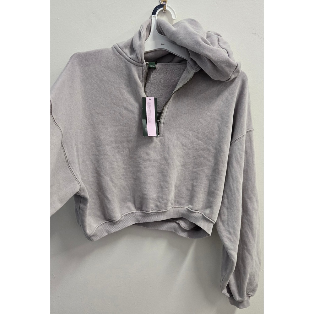 Wild Fable Womens Gray Purple Cropped Quarter Zip Hoodie Sweatshirt XXS